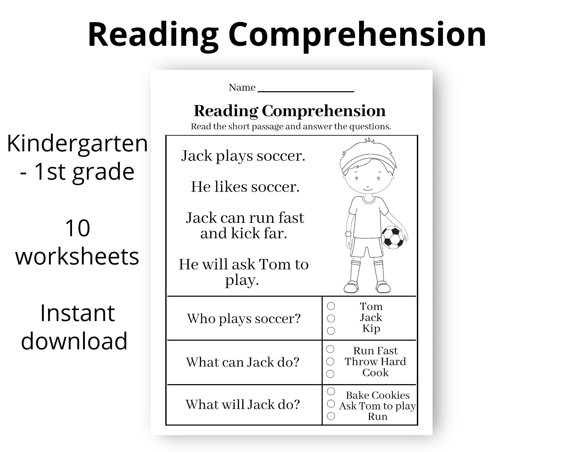 Reading Comprehension Printable Worksheet First Grade Etsy de