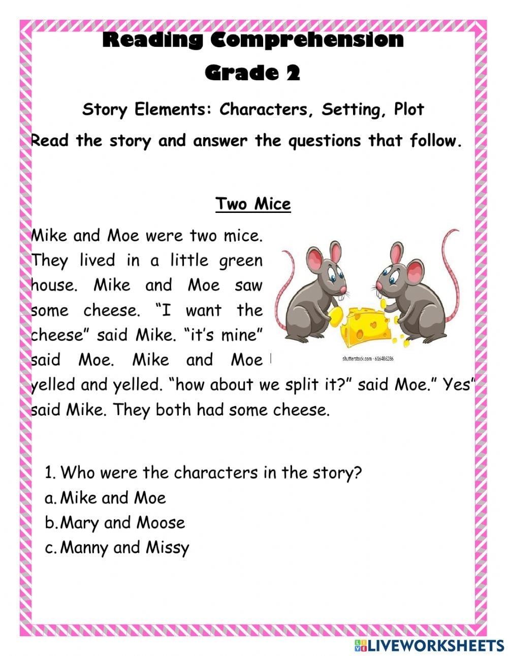 Story Elements Reading Comprehension Worksheets