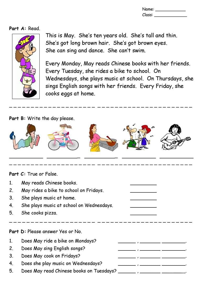 Grade 3 Free Printable French Reading Comprehension Worksheets