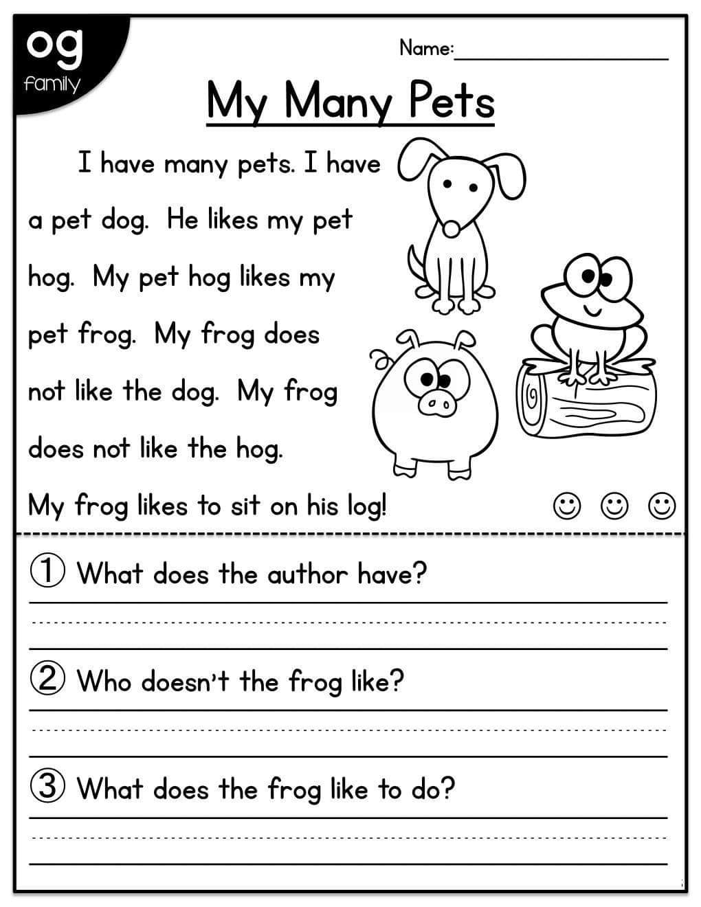 Reading Comprehension Worksheets For Kindergarten Pdf - Reading ...