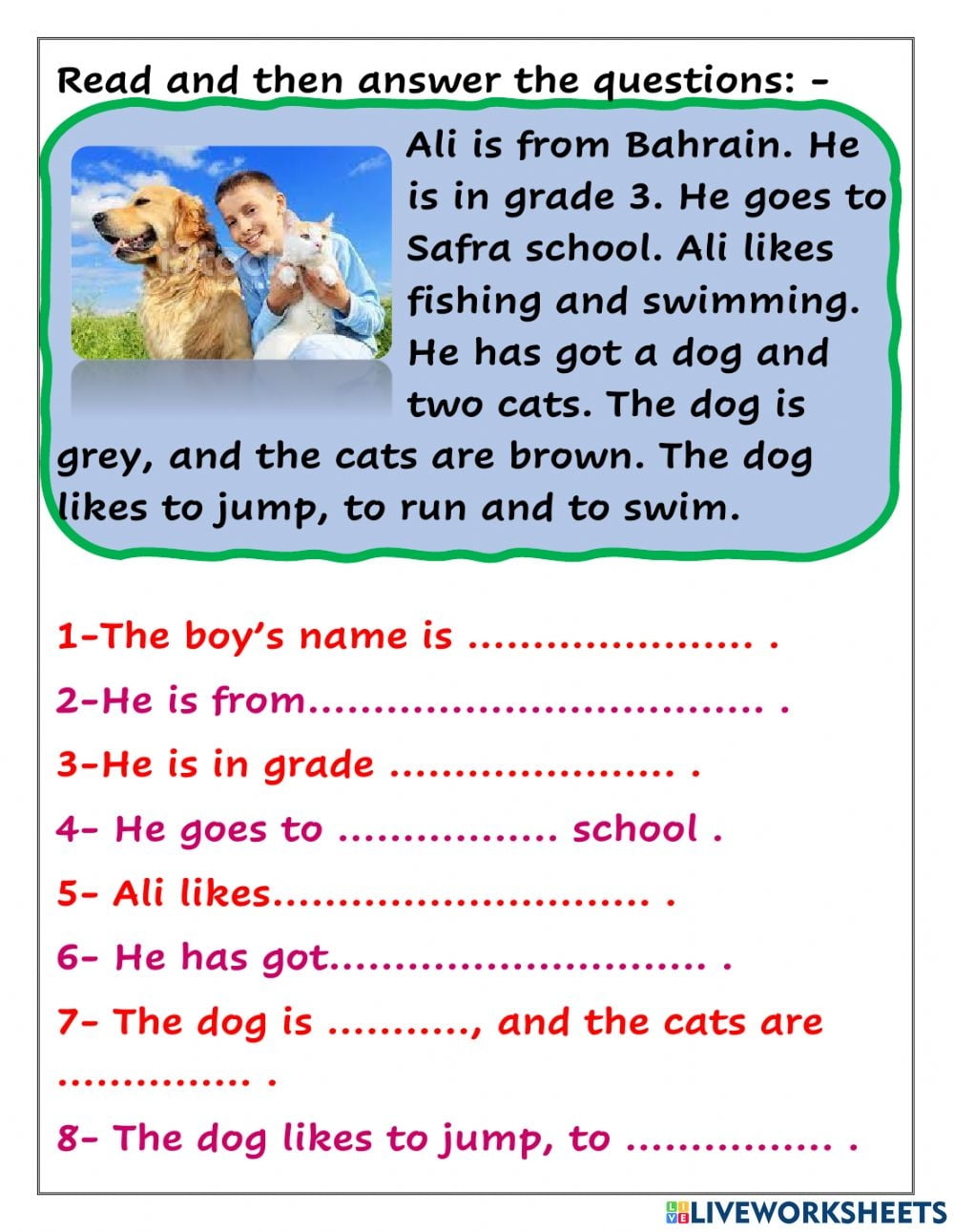 Reading Comprehension Worksheets For 3rd Grade