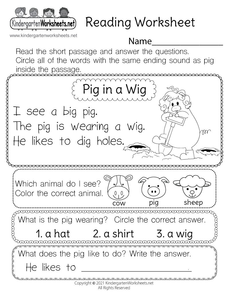 Free Printable Easy Reading Worksheets