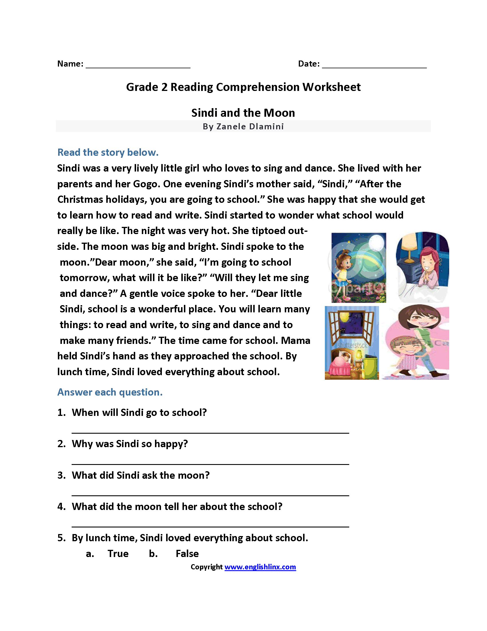 Second Grade Reading Comprehension Printable Worksheets