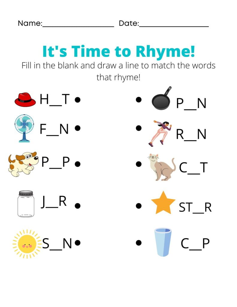 Rhyming Words Printable Worksheets Kindergarten First Grade Etsy Canada