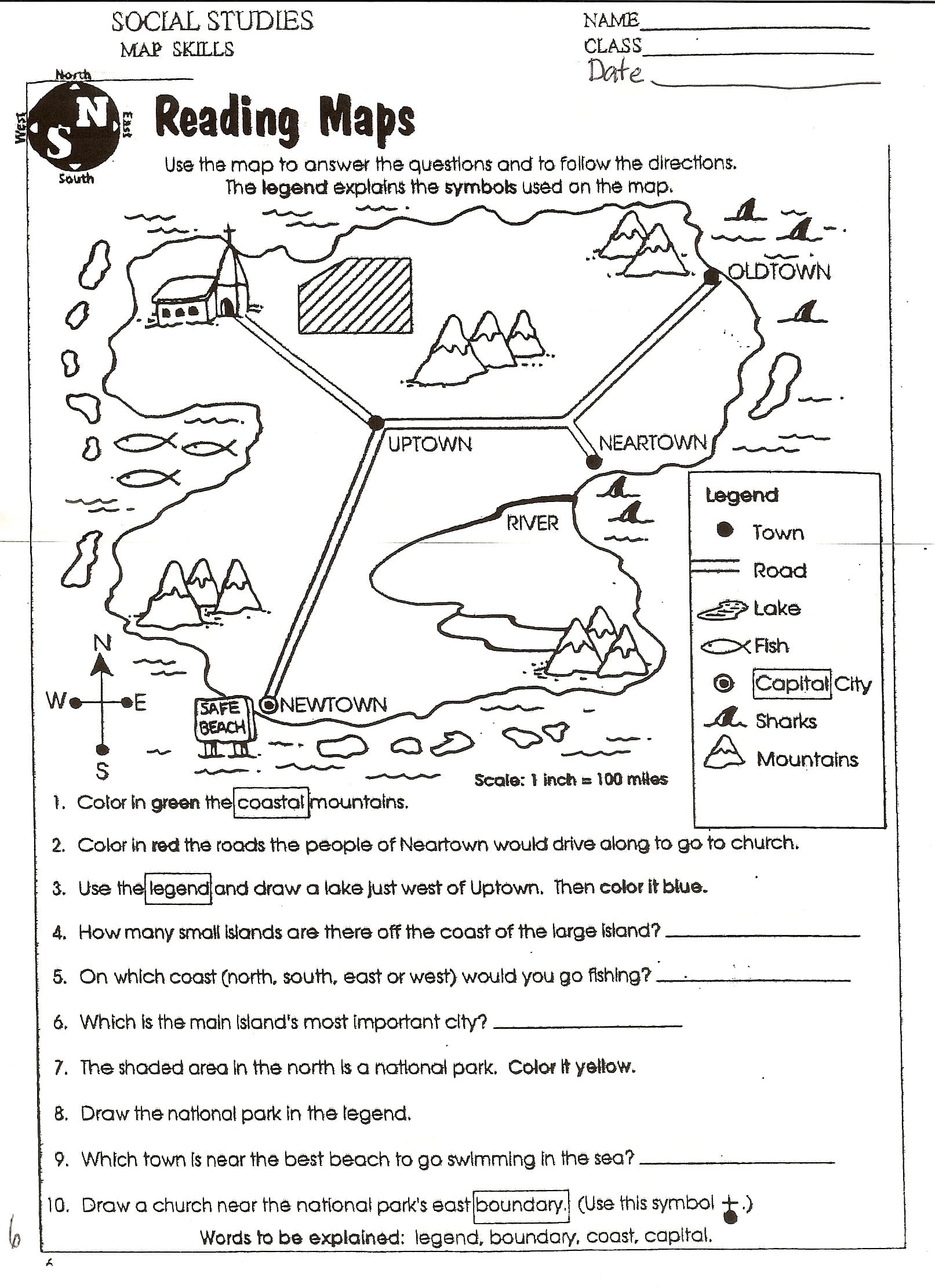 map reading worksheets for grade 2