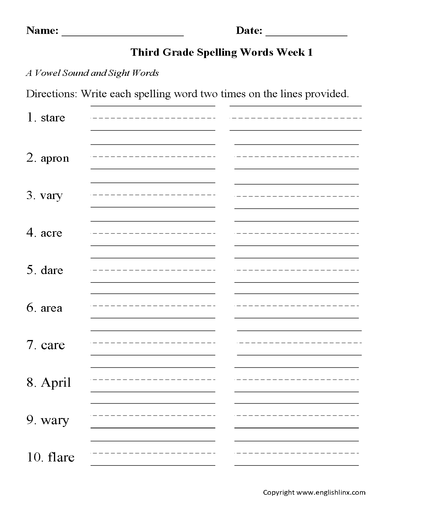 Spelling Worksheets Third Grade Spelling Worksheets