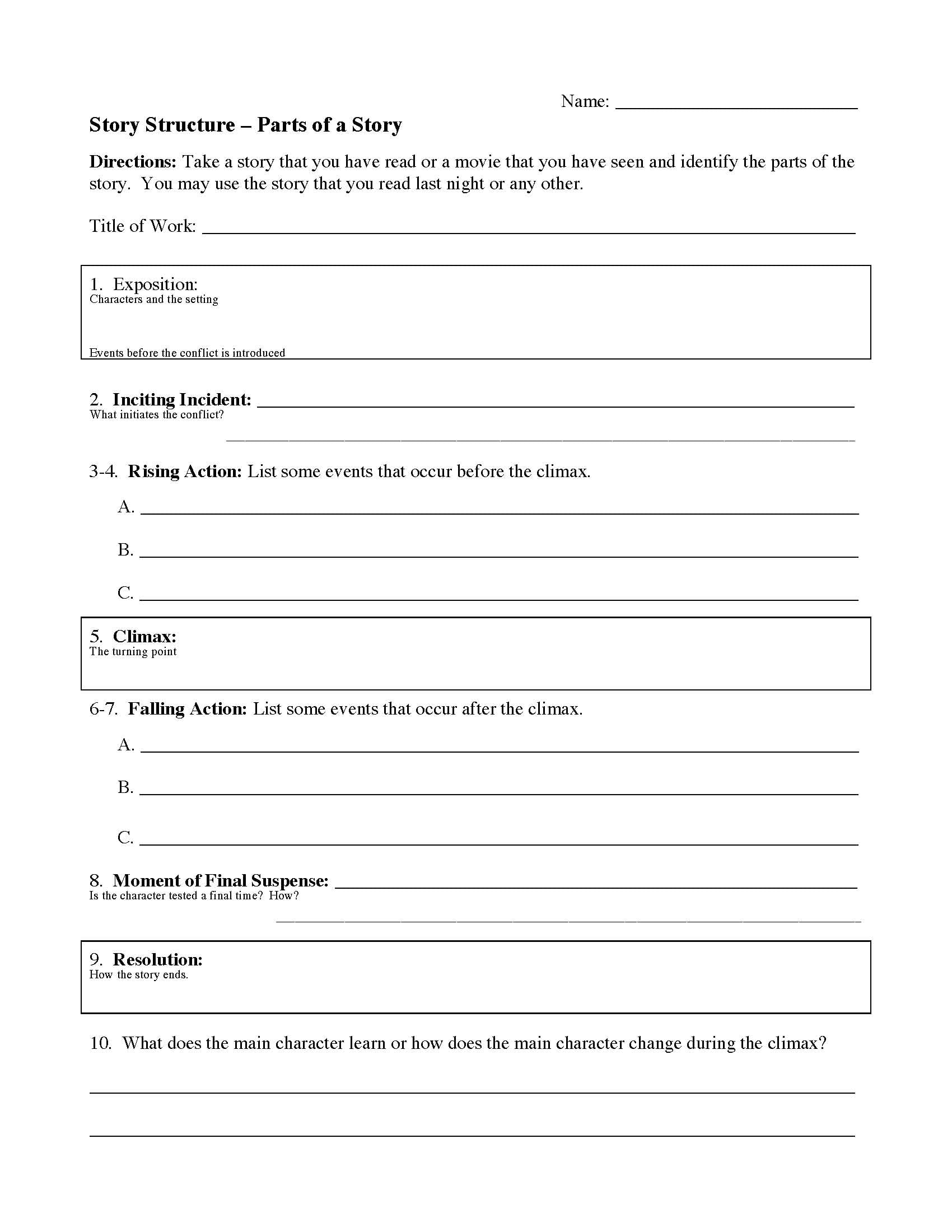 Story Structure Worksheets Reading Activities