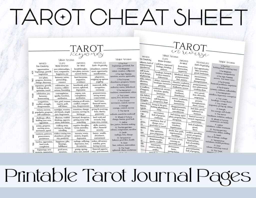 Tarot Cheat Sheet Printable Tarot Journal Pages Book Of Etsy Tarot Card Meanings Tarot Card Meanings Cheat Sheets Tarot