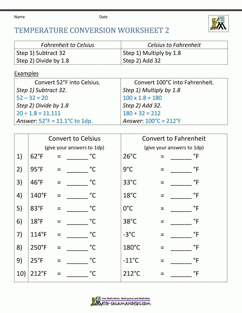 Free Printable Worksheets For Reading Celsius Themperature