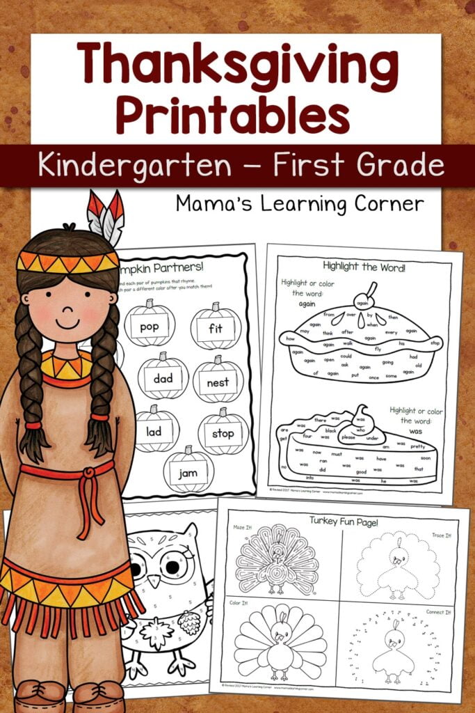 Thanksgiving Worksheets For Kindergarten And First Grade Mamas Learning Corner