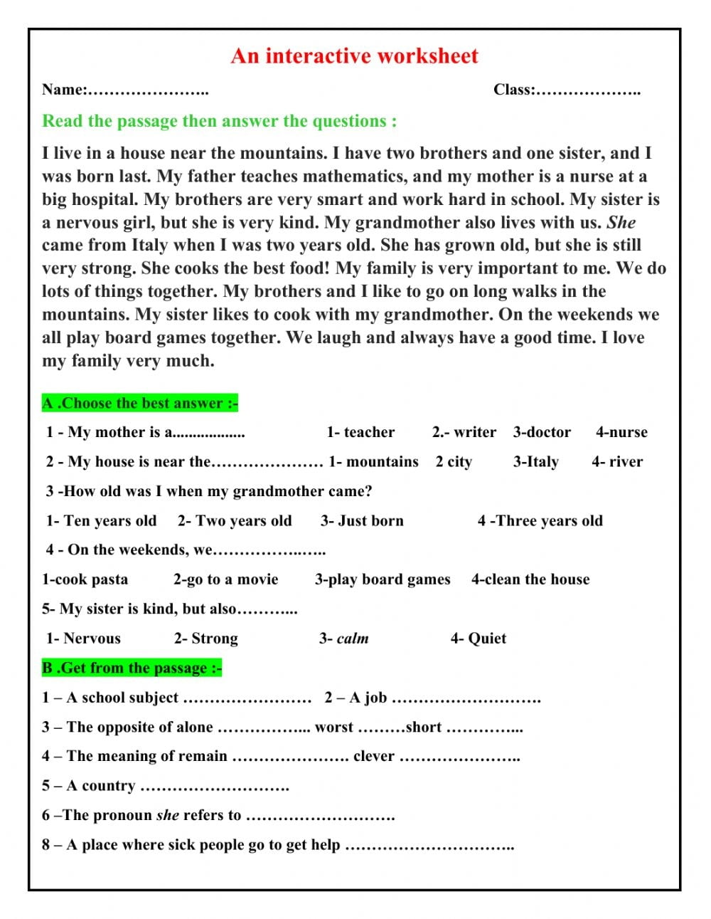 Worksheet grade 8 Interactive Worksheet