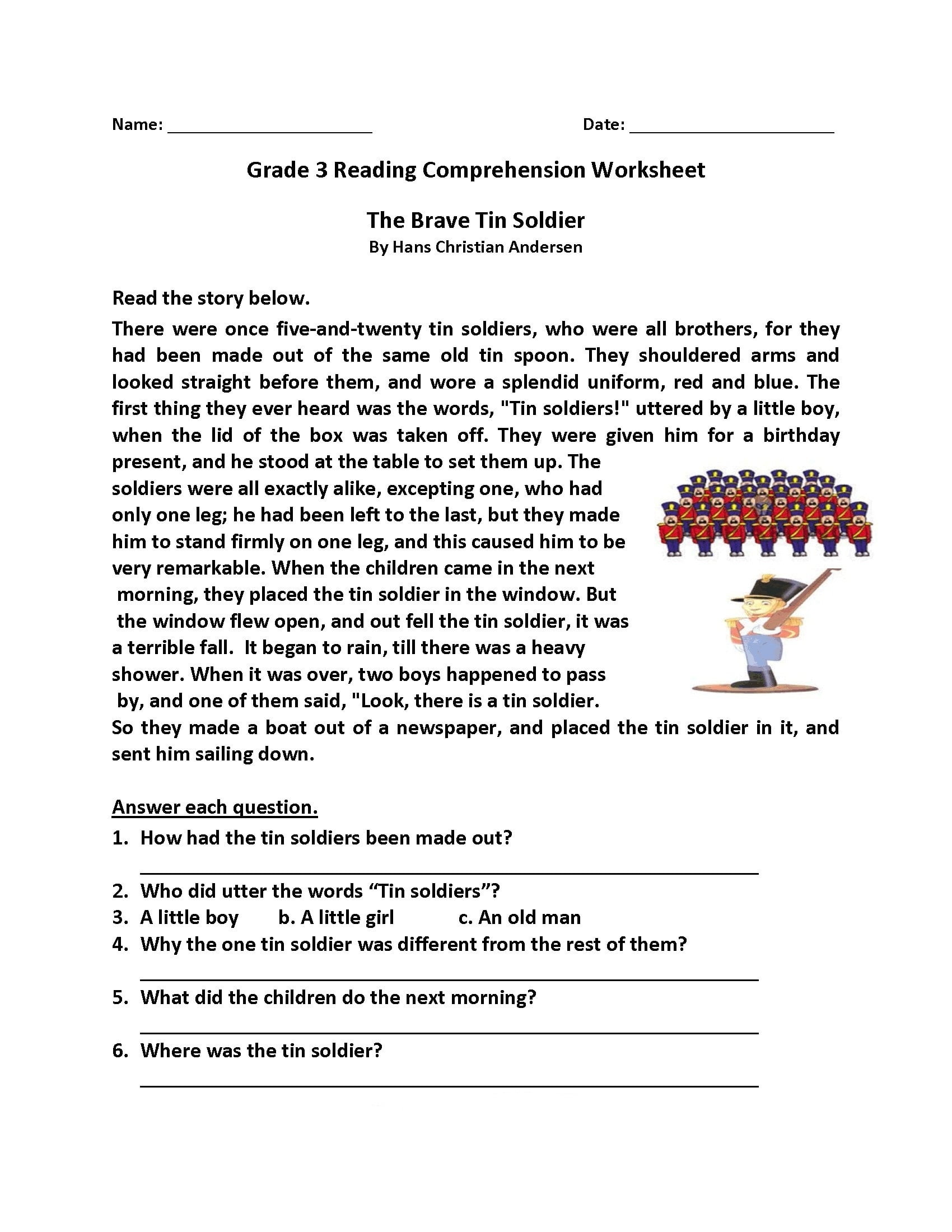Free Reading Comprehension Worksheets For 3rd Graders