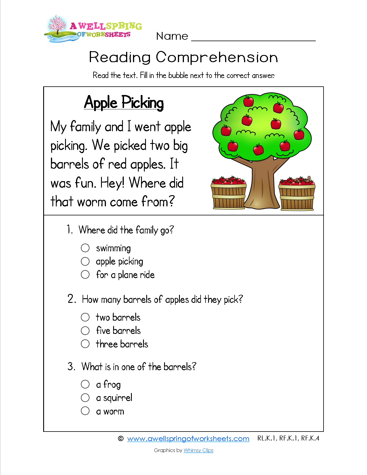 K-1 Reading Comprehension Worksheets