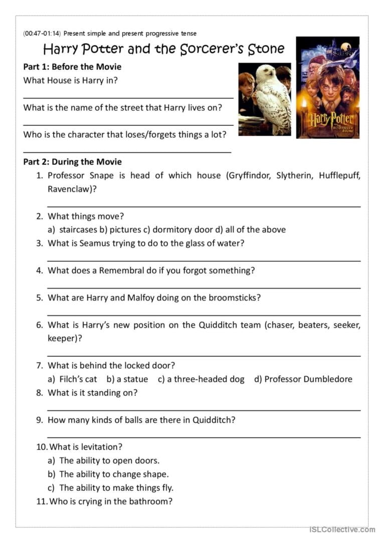 Harry Potter And The Sorcerer s Ston English ESL Worksheets Pdf Doc