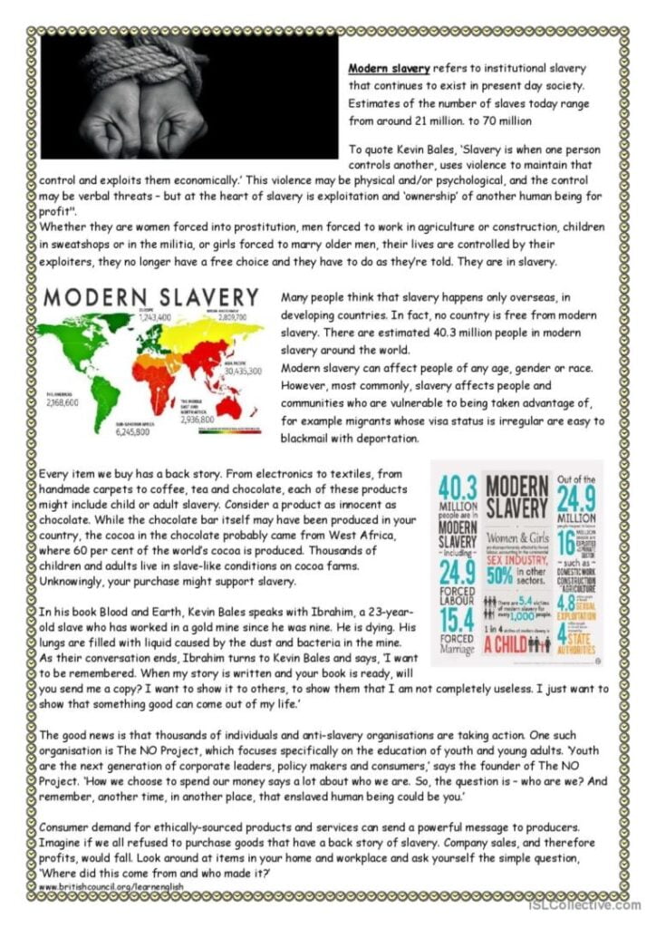 Modern Slavery Reading For Detail d English ESL Worksheets Pdf Doc