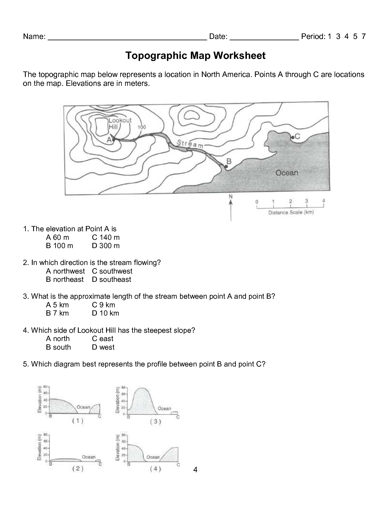 Topographic Map Reading Worksheets Answers