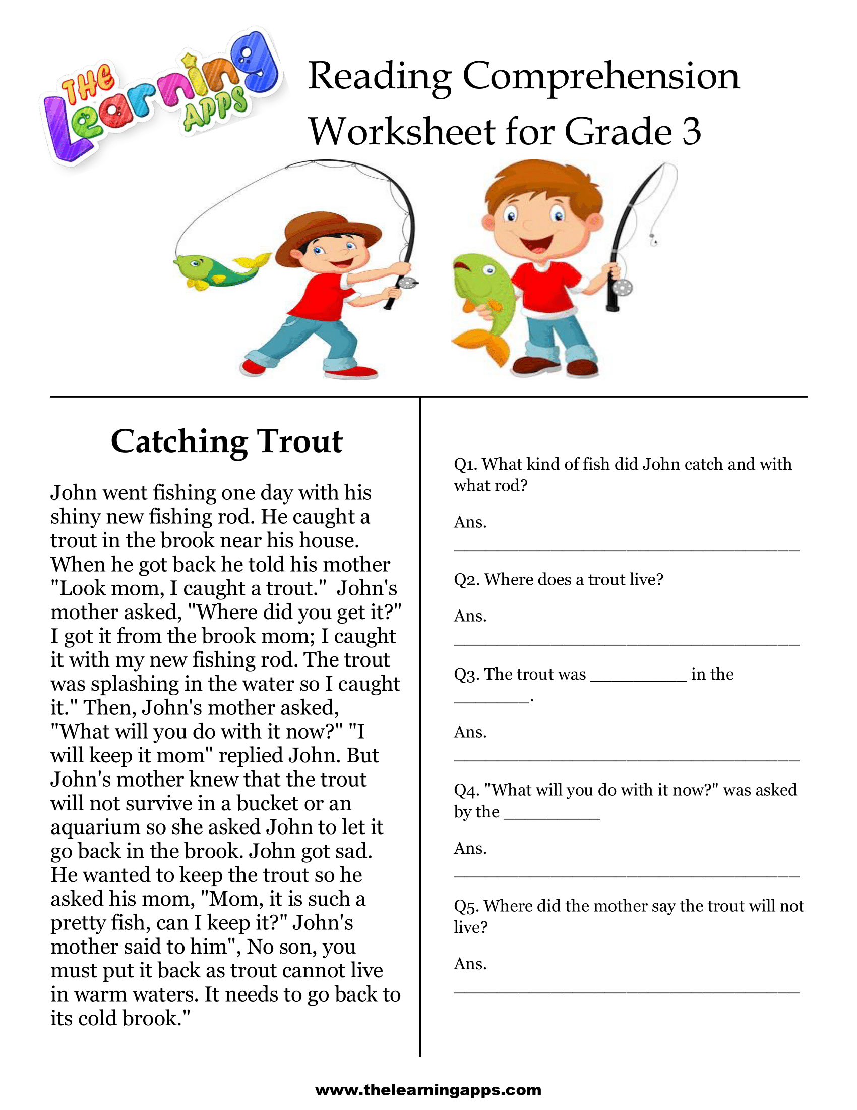 Printable Reading Worksheets For 3Rd Graders