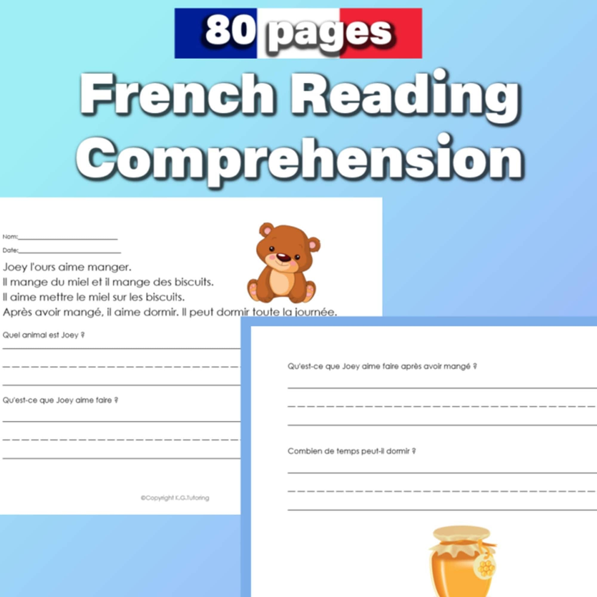 80 Printable French Reading Comprehension Worksheets First Grade Etsy