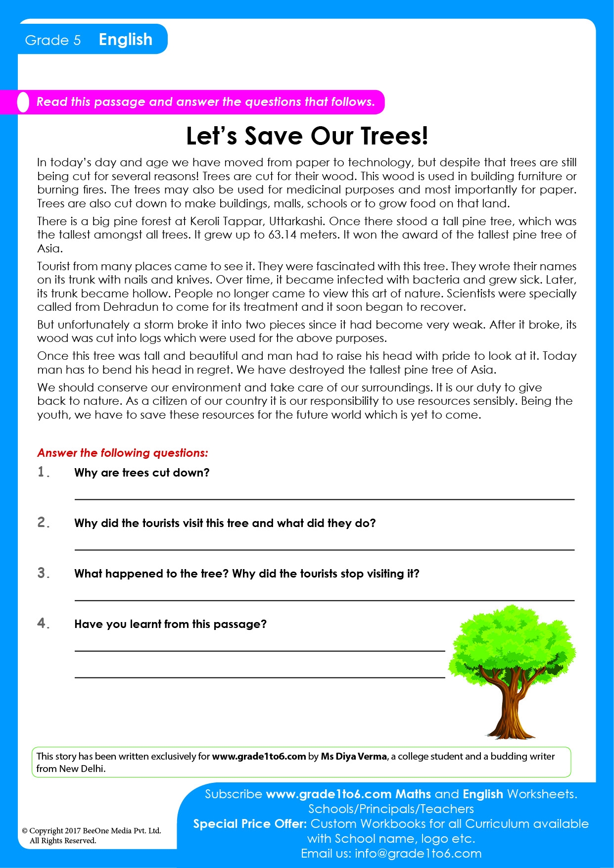 Fifth Grade Reading Comprehension Worksheets