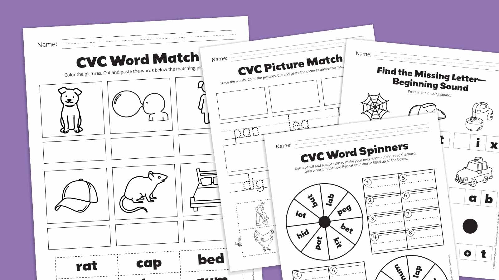 Free CVC Words Worksheets Bundle For Emerging Readers