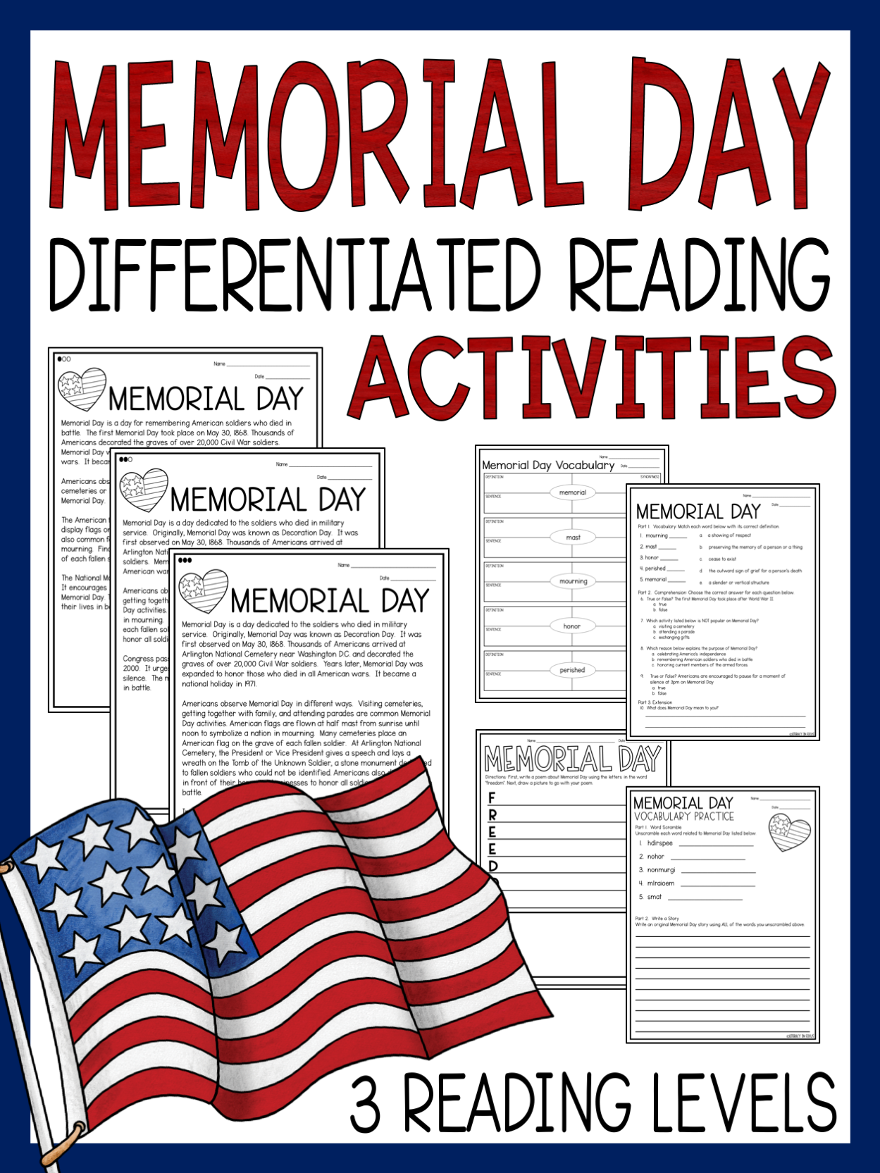 Free Printable Memorial Day Reading Comprehension Worksheets