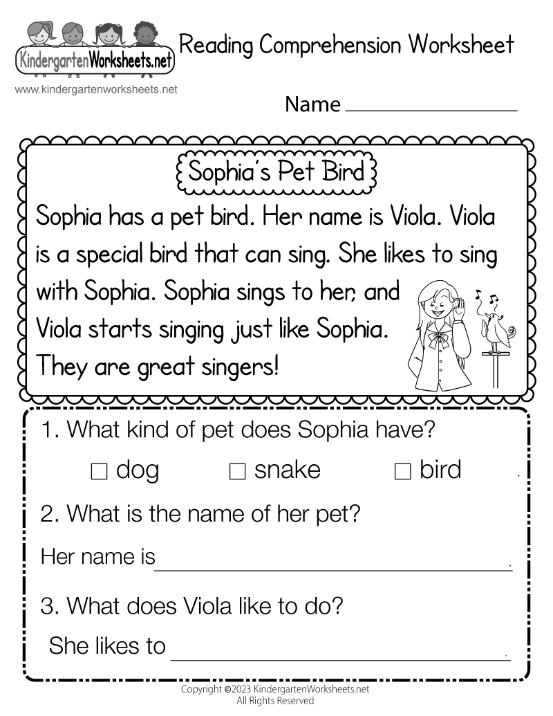 Free Printable Kindergarten Reading Worksheet