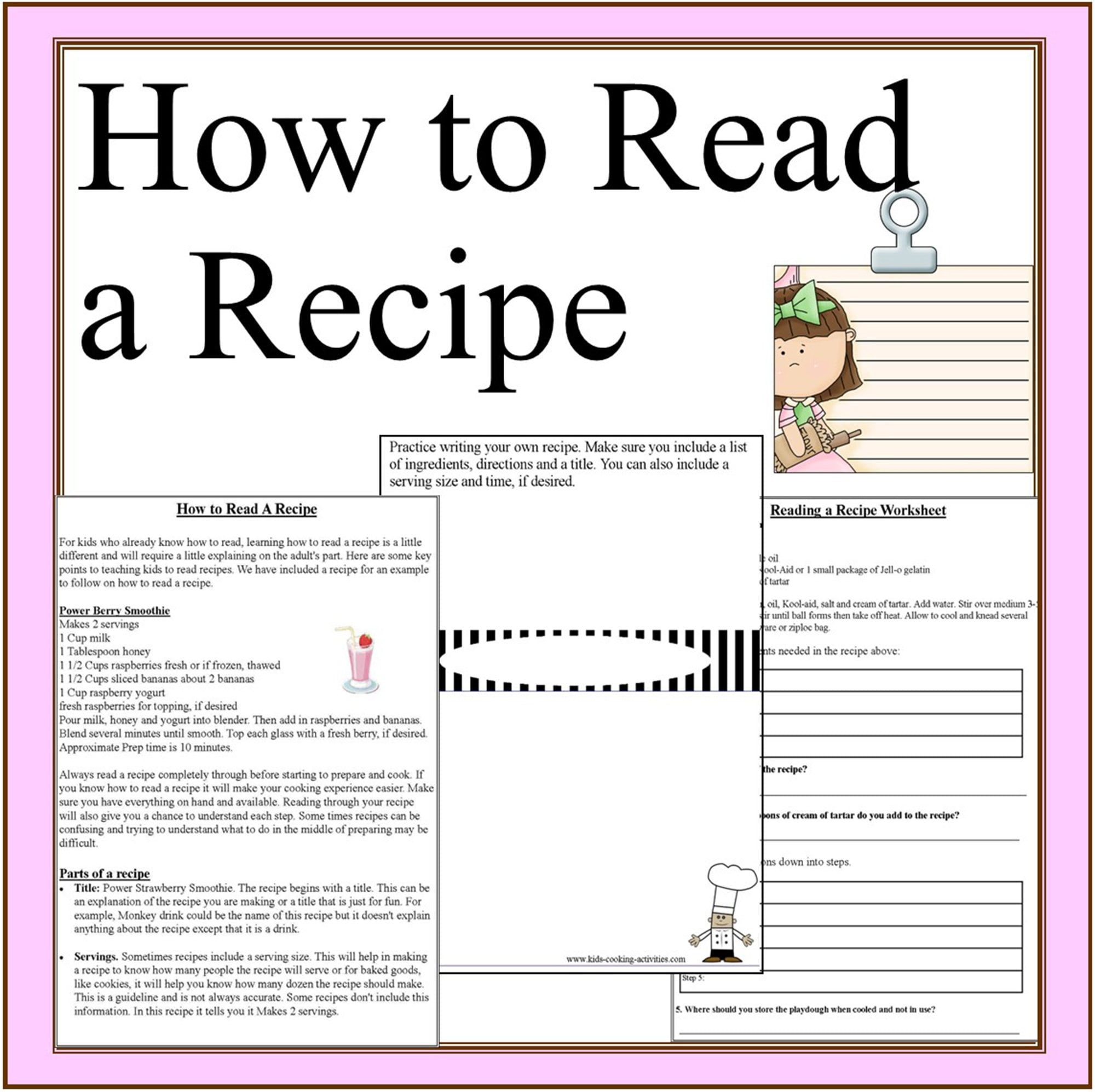 How To Read A Recipe Activity Cooking With Kids Printable Reading A Recipe Worksheets Etsy