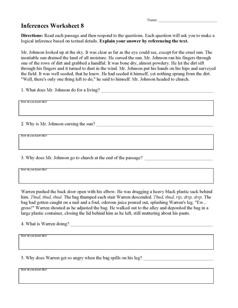 Inferences Worksheets Reading Activities