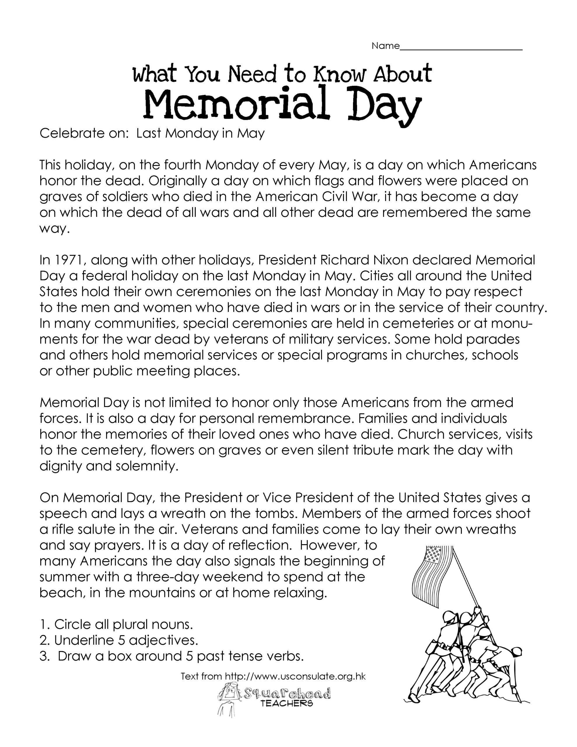 Memorial Day free Worksheet Squarehead Teachers