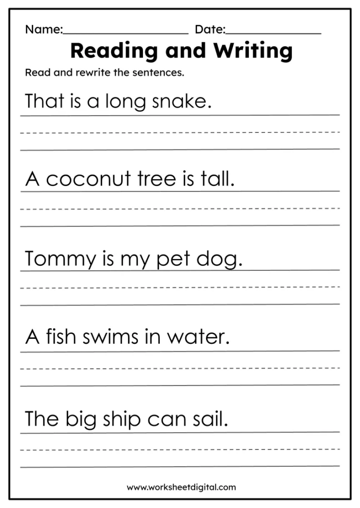 Reading And Writing Practice Worksheet Digital