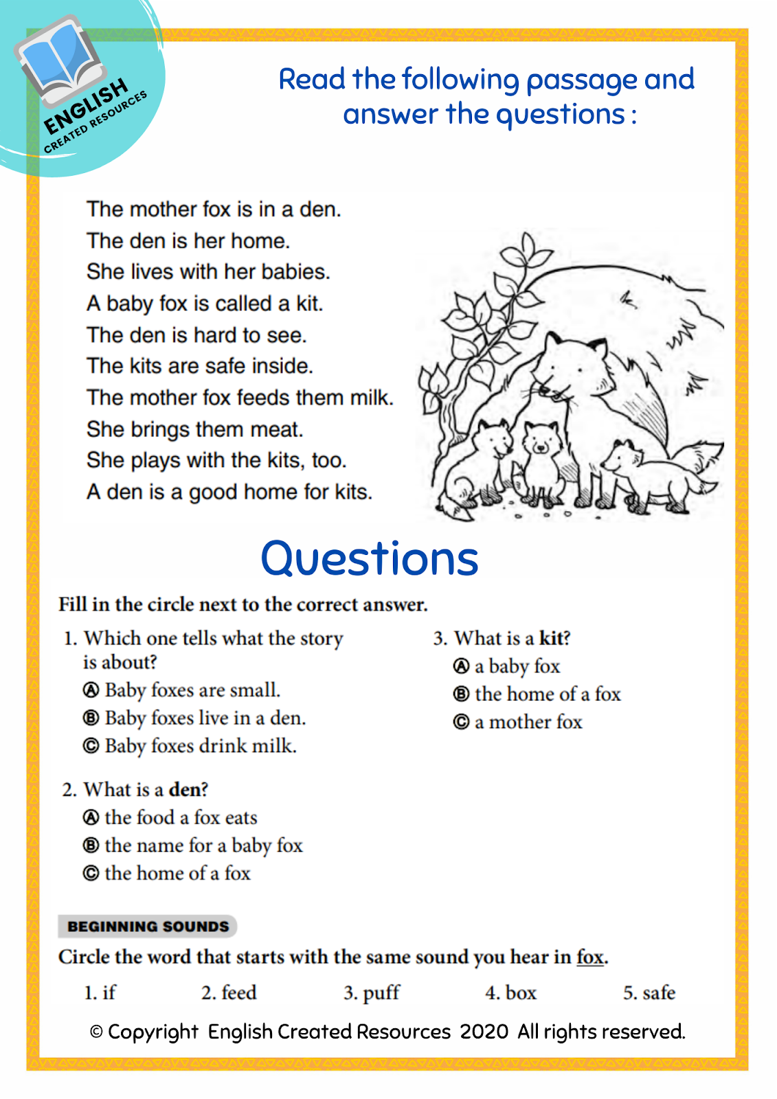 Reading For Kids Grade 1 English Created Resources