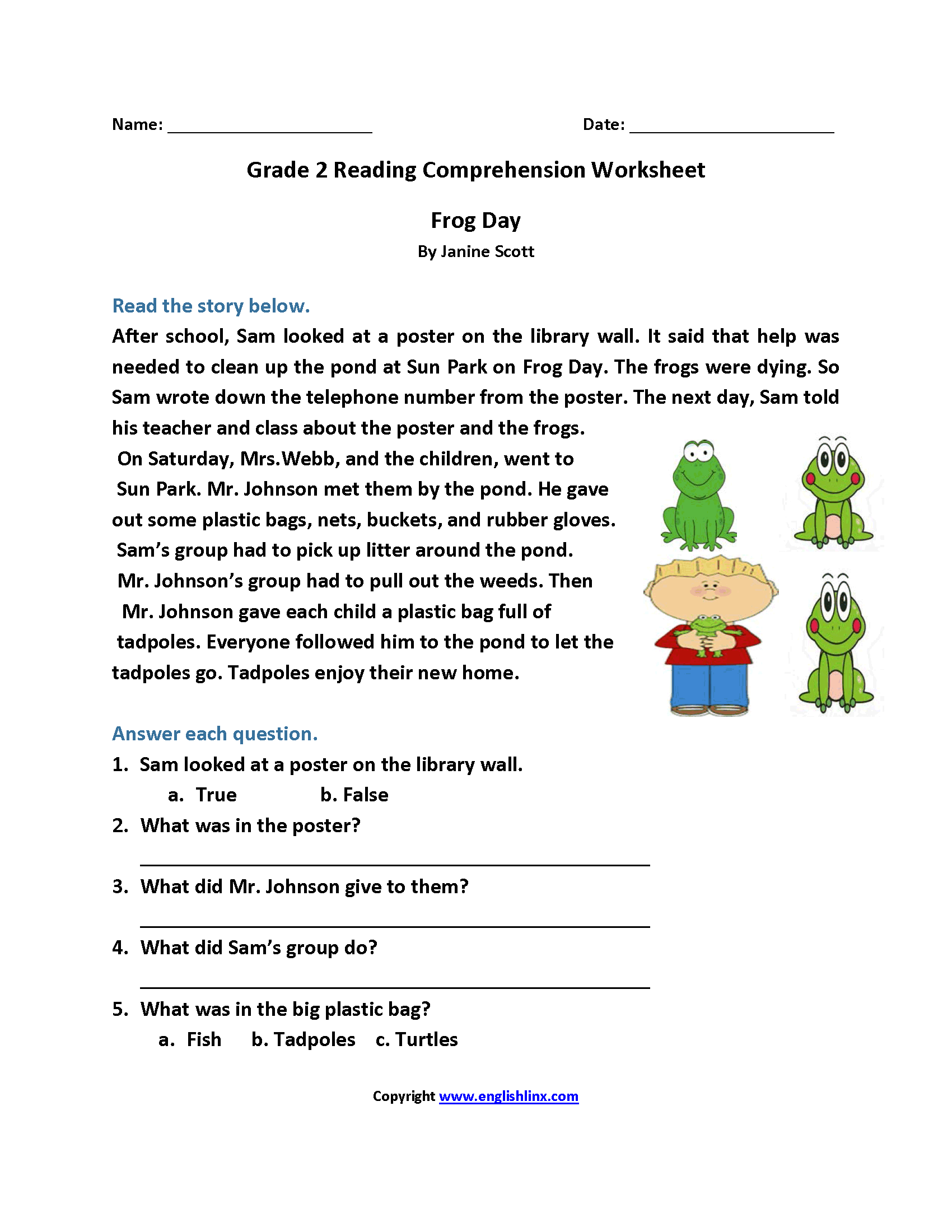 Reading Worksheets Second Grade Reading Worksheets